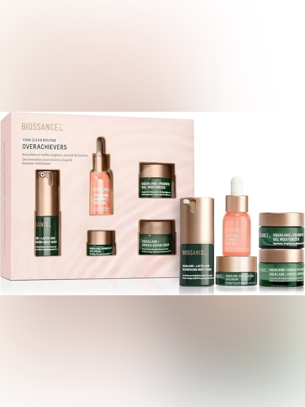 BIOSSANCE 5 Pc Overachievers Clean Routine Moisturizer & Serum Set